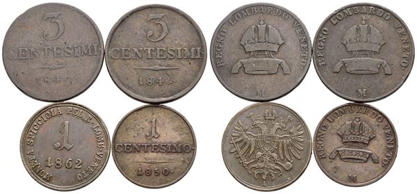 MILANO. REGNO LOMBARDO VENETO. Francesco Giuseppe (1848-1866). Lotto di 4 monete varie. Cu; Zecche, nominali, anni e conservazioni varie.