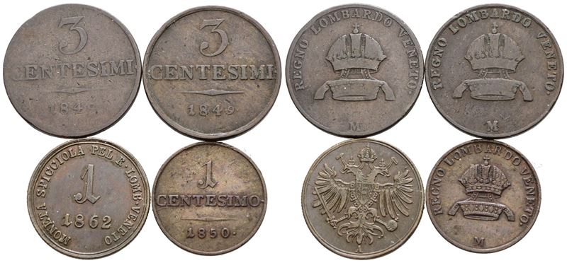 Francesco Giuseppe, Lotto di 4 monete del Regno Lombardo Veneto (1848-1866)