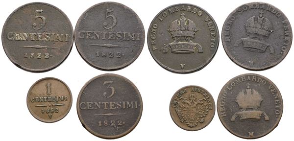 MILANO. REGNO LOMBARDO VENETO. Francesco I d'Asburgo (1815-1835). Lotto di 4 monete varie. Cu; Zecche, nominali, anni e conservazioni varie.
