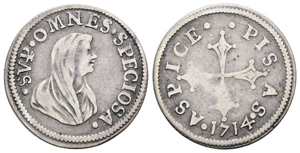 PISA. GRANDUCATO DI TOSCANA. Cosimo III de'Medici (1670-1723). Mezzo giulio - grosso 1714. Ag; 1,40gr; MIR 455. BB