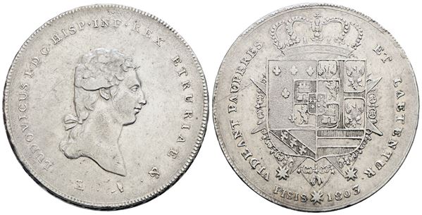 FIRENZE. GRANDUCATO DI TOSCANA. Ludovico I di Borbone (1801-1803). Francescone 1803. Ag; 27,5gr; Gig.7a; NC; BB/SPL