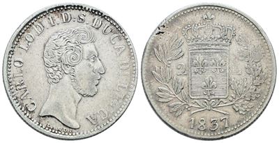 Carlo Ludovico di Borbone, Moneta da 2 lire del 1837 in argento