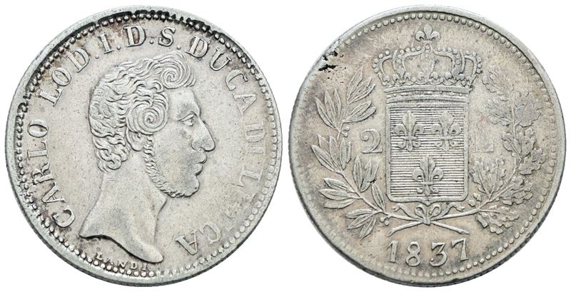Carlo Ludovico di Borbone, Moneta da 2 lire del 1837 in argento