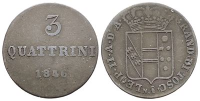 Leopoldo II di Toscana, 3 Quattrini 1846, Moneta Antica