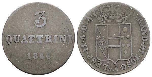 FIRENZE. GRANDUCATO DI TOSCANA. Leopoldo II (1824-1859). 3 quattrini 1846. Mi; 2,15gr; Gig.89; Raro; BB