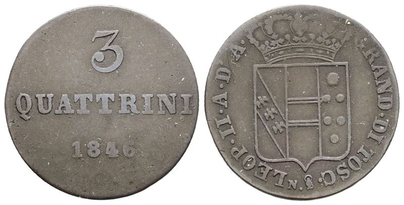 Leopoldo II di Toscana, 3 Quattrini 1846, Moneta Antica