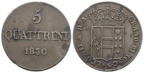 FIRENZE. GRANDUCATO DI TOSCANA. Leopoldo II (1824-1859). 5 quattrini 1830. Mi; 3,9gr; Gig.72; BB+