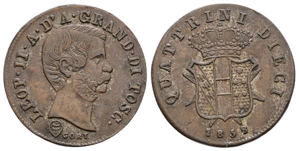 FIRENZE. GRANDUCATO DI TOSCANA. Leopoldo II (1824-1859). 10 quattrini 1858. Mi; 2gr; Gig.67; NC; BB+