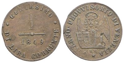 VENEZIA, Governo Provvisorio (1848-1849), 1 centesimo 1849, rame