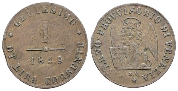 VENEZIA. GOVERNO PROVVISORIO (1848-1849). 1 centesimo 1849. Cu; 1gr; Gig.11; BB+