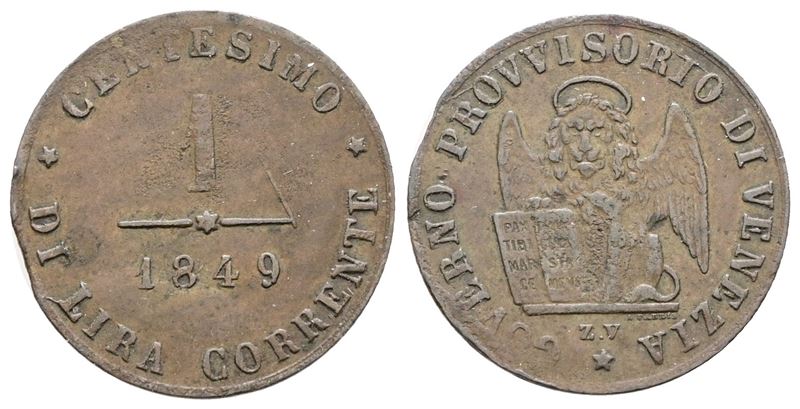 VENEZIA, Governo Provvisorio (1848-1849), 1 centesimo 1849, rame