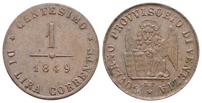 Moneta del Governo Provvisorio di Venezia, 1 centesimo 1849