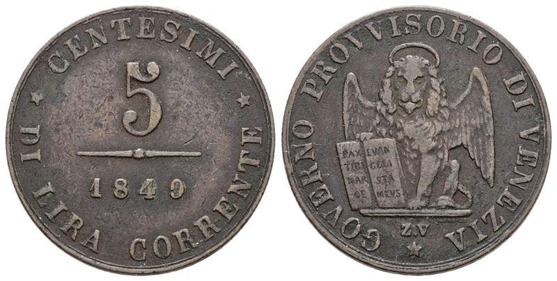 Governo Provvisorio di Venezia, Moneta da 5 centesimi del 1849