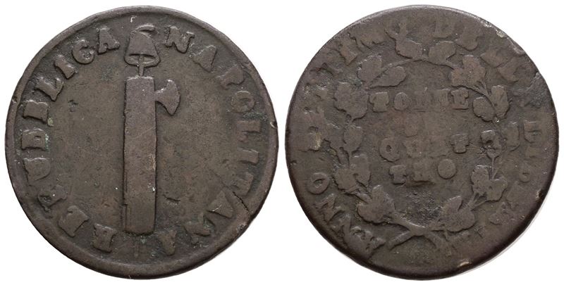 Napoli. Repubblica Napoletana (1799). 4 Tornesi 1799. Cu; 5gr; Gig.12; Nc; Mb+
