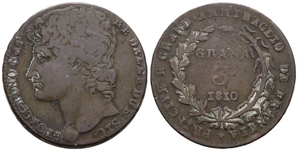 NAPOLI. REGNO DELLE DUE SICILIE. Gioacchino Napoleone (1808-1815). 3 Grana 1810. Cu; 18gr; Gig.4; MB/BB