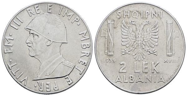 ALBANIA. Vittorio Emanuele III (1939-1943). 2 Lek, 1939. Ac; 10gr; Gig.3a; NC; SPL