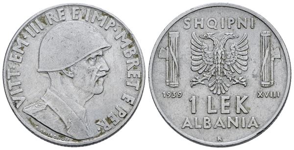ALBANIA. Vittorio Emanuele III (1939-1943). 1 Lek, 1939. Ac; 8gr; Gig.6a; BB+