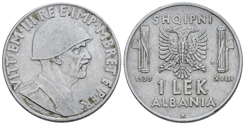 Albania. Vittorio Emanuele III (1939-1943). 1 Lek, 1939. Ac; 8gr; Gig.6a; Bb+