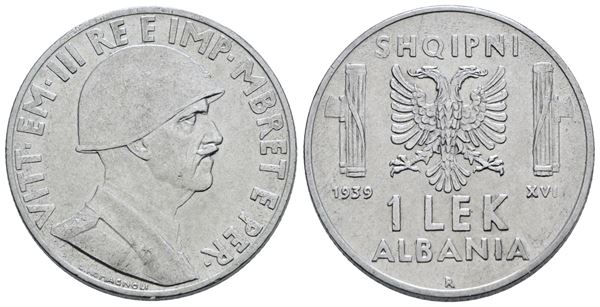 ALBANIA. Vittorio Emanuele III (1939-1943). 1 Lek, 1939. Ac; 8gr; Gig.6a; BB/SPL