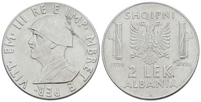 Vittorio Emanuele III, Moneta da 2 Lek del 1939