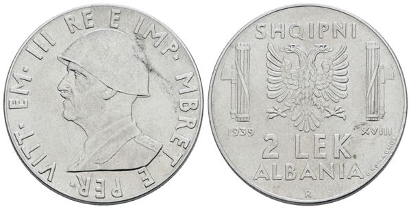 ALBANIA. Vittorio Emanuele III (1939-1943). 2 Lek, 1939. Ac; 10gr; Gig.3a; SPL