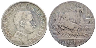 Vittorio Emanuele III, 1 lira 1909, moneta in argento