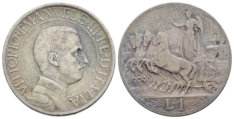 Vittorio Emanuele III, 1 lira 1909, moneta in argento