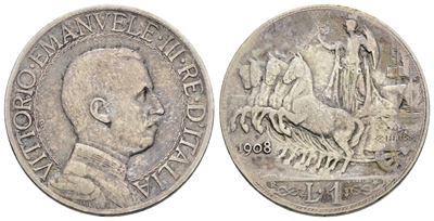 Vittorio Emanuele III, Moneta da 1 lira del 1908