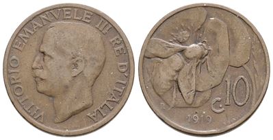 Vittorio Emanuele III, 10 centesimi 1919 "Ape", rame