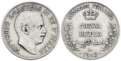 Vittorio Emanuele III, Mezza rupia 1912