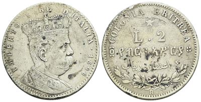Umberto I, 2 Lire 1896, Colonia Eritrea