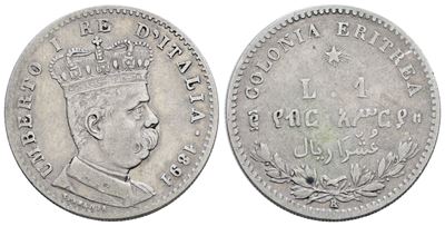 Umberto I, Moneta da 1 Lira 1891, Colonia Eritrea