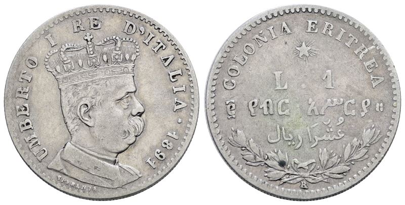 Umberto I, Moneta da 1 Lira 1891, Colonia Eritrea