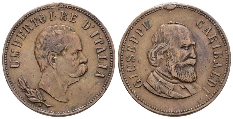 Umberto I, Medaglia commemorativa con effigie del re e di Giuseppe Garibaldi, 1878-1900
