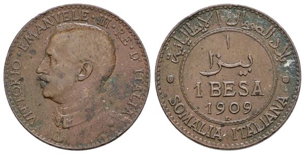 SOMALIA ITALIANA. Vittorio Emanuele III (1909-1925). 1 besa 1909. Cu; 2,5gr; Gig.28; BB/SPL