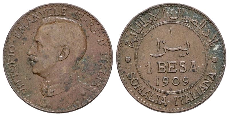 Somalia Italiana. Vittorio Emanuele III (1909-1925). 1 Besa 1909. Cu; 2,5gr; Gig.28; Bb