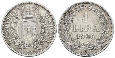 Moneta di San Marino, 1 Lira 1906, Argento, Gig. 28