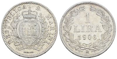 Moneta di San Marino, 1 Lira, 1906, Argento