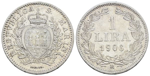 SAN MARINO. Vecchia monetazione (1864-1938) 1 lira 1906. Ag; 5gr; Gig.28; Q.FDC