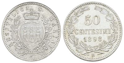 San Marino, 50 centesimi 1898, Vecchia monetazione (1864-1938), Argento