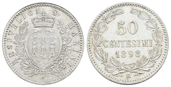 SAN MARINO. Vecchia monetazione (1864-1938) 50 centesimi 1898. Ag; 2,5gr; Gig.29; Q.FDC