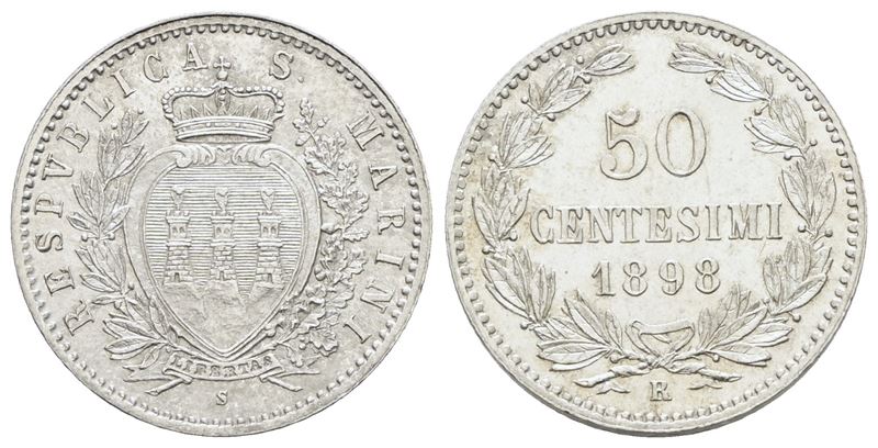 San Marino, 50 centesimi 1898, Vecchia monetazione (1864-1938), Argento