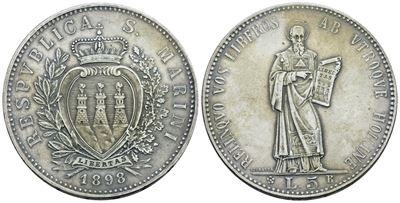 SAN MARINO, 5 Lire del 1898, Moneta in Argento