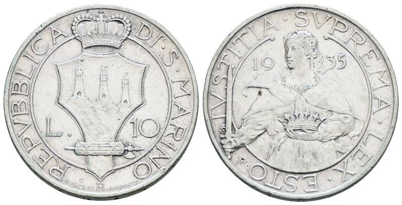 San Marino. Vecchia Monetazione (1864-1938). 10 Lire 1935. Ag; 10gr; Gig.13; Bb/spl