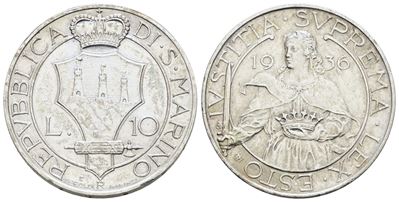 Moneta di San Marino, 10 lire 1936 in argento