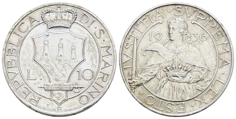 Moneta di San Marino, 10 lire 1936 in argento