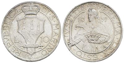 Moneta di San Marino, 10 lire 1937, Argento