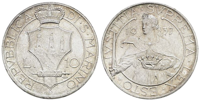 Moneta di San Marino, 10 lire 1937, Argento