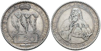 SAN MARINO, 20 lire 1931 in argento