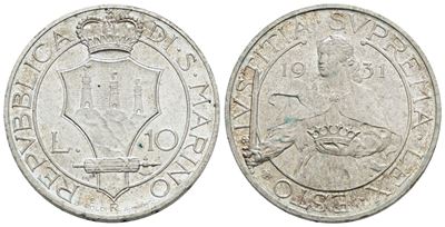 Moneta di San Marino, 10 lire 1931, Ag, 10g